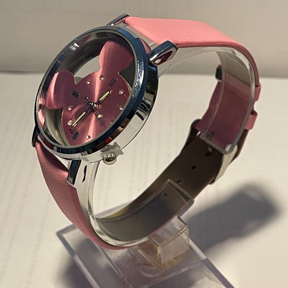 Mickey Mouse Hollowed Out Faux Leather Fashion Watch PINK !!!NEW!!! - Picture 3 of 3
